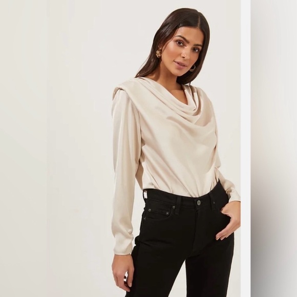 Astr Tops - Astr Cream Bodysuit with Long Sleeves